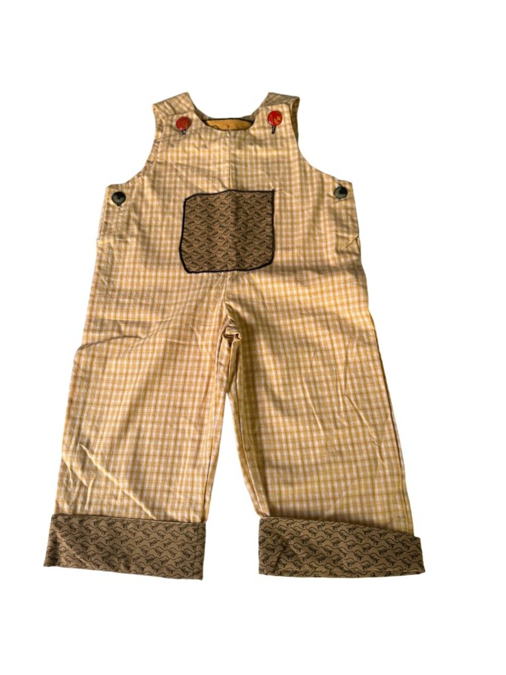 Vintage Quist Kid's Overalls Jumper Yellow Gingham Anchor Buttons Pocket 12-18mo